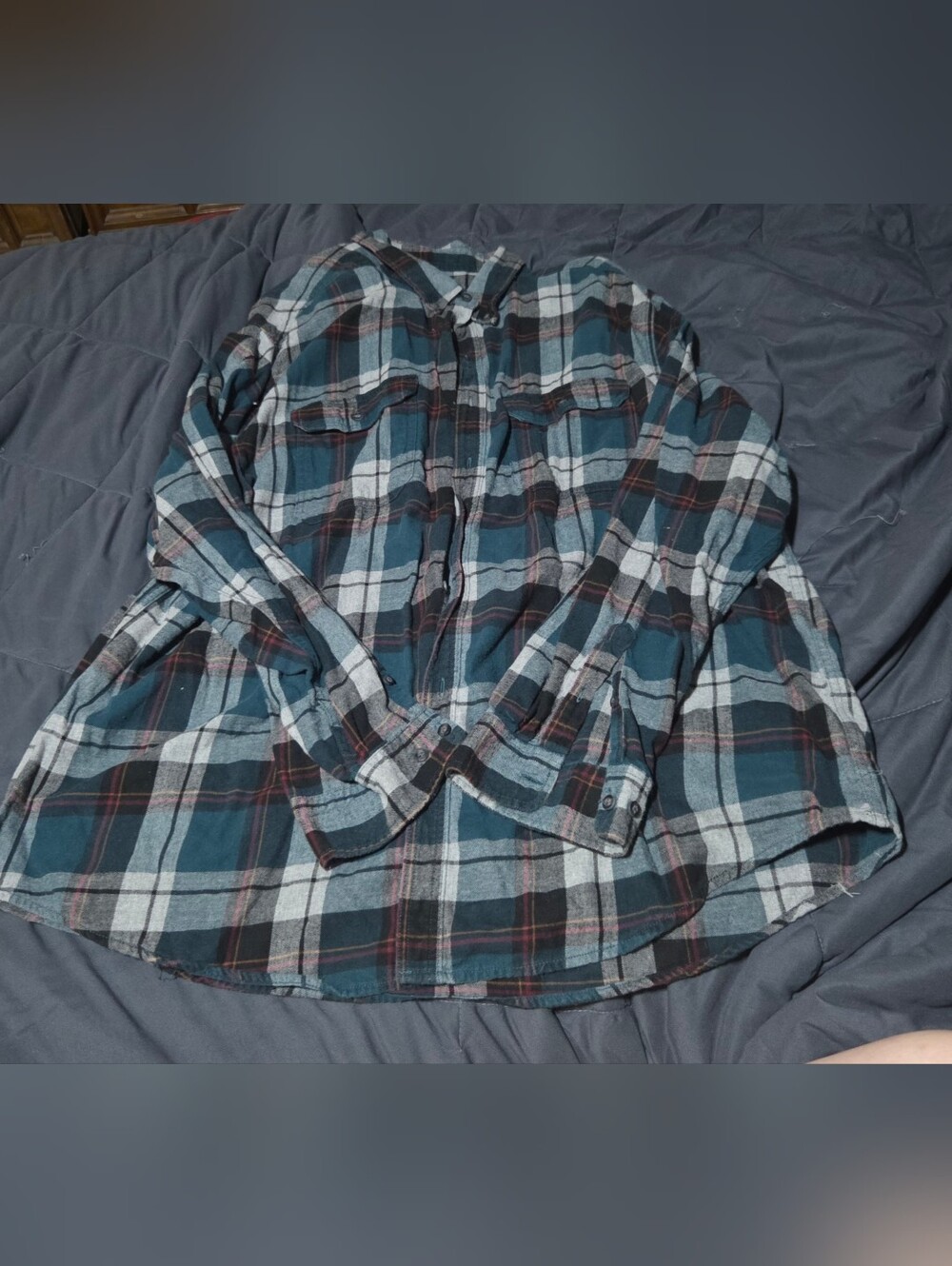 George Men's Teal, White, and Black Plaid Button-Down Shirt